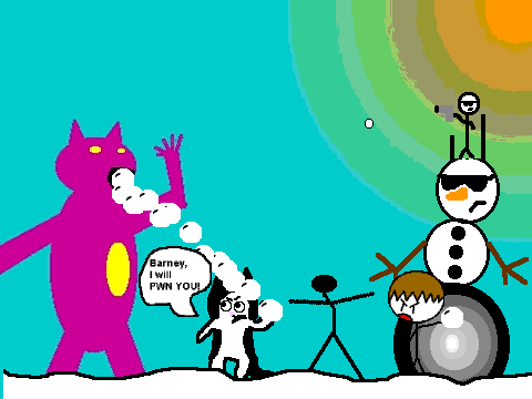 add yourself chucking snowballs at barney![1]