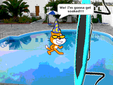 this cool cat is about to get soaked!