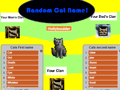 WARRIOR CATS NAME GENERATOR!!!! **improved!!!!** remix on Scratch