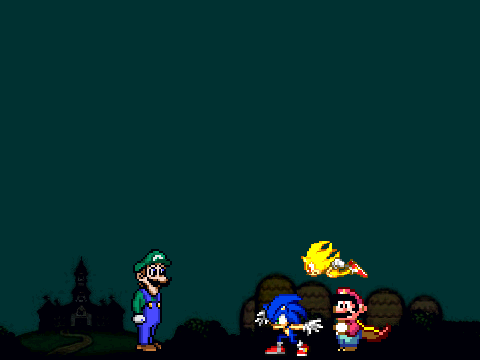 thegreatestmario,sonic1212 and supersonic1212 staring at weegee